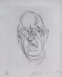 Signed and numbered limited edition etching on paper by Alberto Giacometti (1901-1966 Switzerland / France) Portrait of Iliazd. Very good impression of this scarce print. Signed and numbered 6/40 in pencil lower margin. Housed in a silver leaf frame with linen liner. Work window measures 7" x 5 1/2" Frame measures 15 3/4" x 11 3/4" Very good condition. Frame has mild wear. In house USA continental shipping $85 plus insurance.