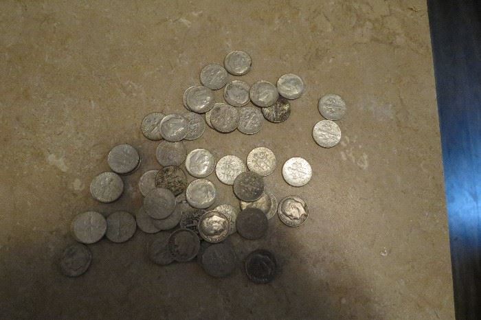 Silver dimes and quarters.