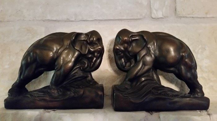 RARE RARE One of a Kind Bronze Elephant Bookends- Signed and according to old note on bottom, once owned by Confederate Colonel Delaware Kemper