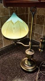 Another Rare Item Here- Brass Student Lamp with either a Tiffany, Steuben or Quezal Shade. Not sure. They all made similar.