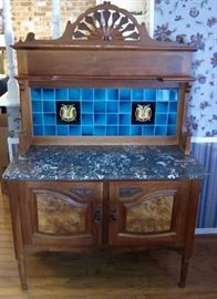 Marble top kitchen washstand w/ tile backsplash
