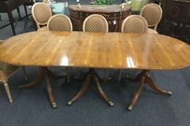 yew wood triple pedestal table
