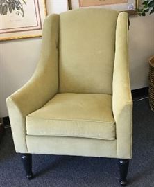 Pottery Barn olive green velour contemporary arm chair