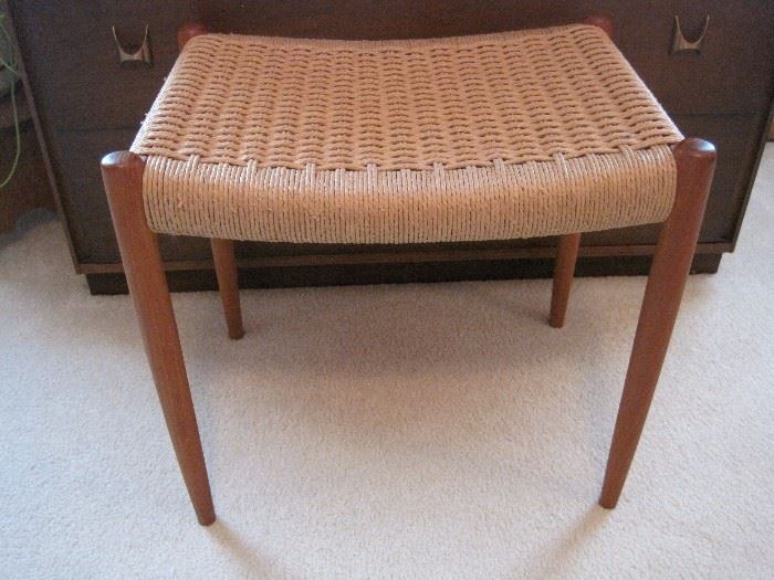 Mid century Danish JL Moller teak & rope stool.