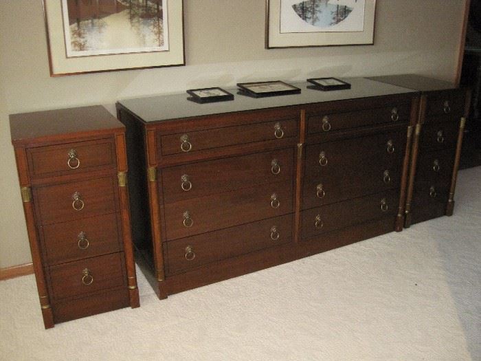 Mirrored dresser and 2 matching night stands.