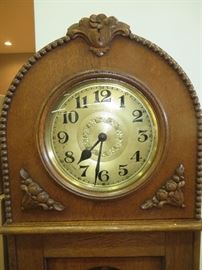 CARVED OAK DOME TOP GRANDFATHER CASE
(DETAIL)