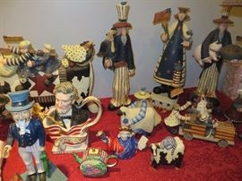 WILLIRAY STUDIOS  "UNCLE SAM WITH PIG" 
AND OTHER WILLIRAY COLLECTION   UNCLE SAM CAST IRON BANK
KELVIN CHEN ENAMEL TEAPOT
