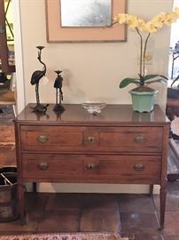 French two-drawer commode. Rich, warm patina,  tapered legs. Circa 1800