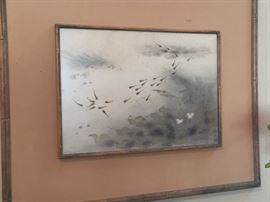 Chinese Minnows.  Water color on silk.  Silk Matted.