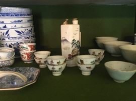 Vintage Japanese Kutani whistling bird Sake set 8 cups.  Raare