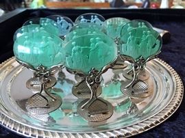 Antique Czechoslovakian Cameo Intaglio Glass Place Card Holders Set of 12
