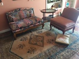 Oriental rug, Settee, Slipper Chair, Tea Cart Table