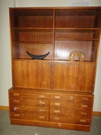 Mid Century teak drop down desk w/ chest of drawers 