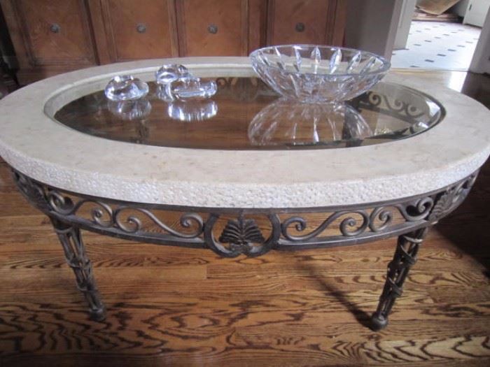 Drexel Heritage metal, stone, glass coffee table.  This matches the sideboard