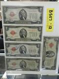 (5) 1928 TWO DOLLAR BILLS
