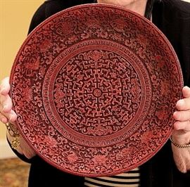 carved Asian lacquer cinnabar charger