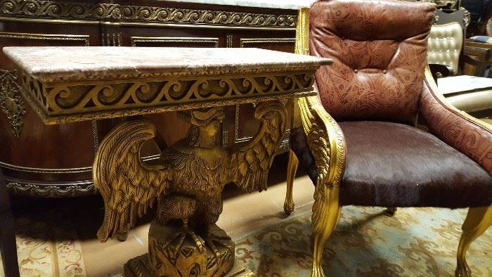 Louis XIV Marble Top Carved Incredibly Ornate Eagle Side Table