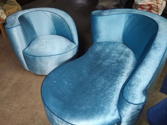 Kagan Velvet Nautical Chair and Matching Designed Chaise 