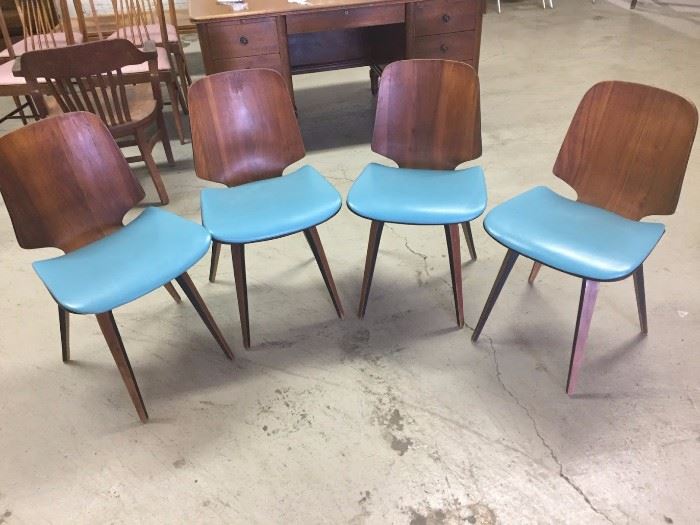 MCM Norman Cherner Teal Chairs for Plycraft