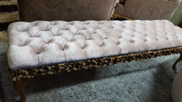 Designer Upholstered Hollywood Regency Bench