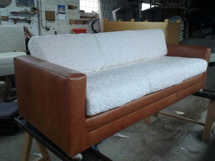Ostrich Leather Plush Style MCM Sofa