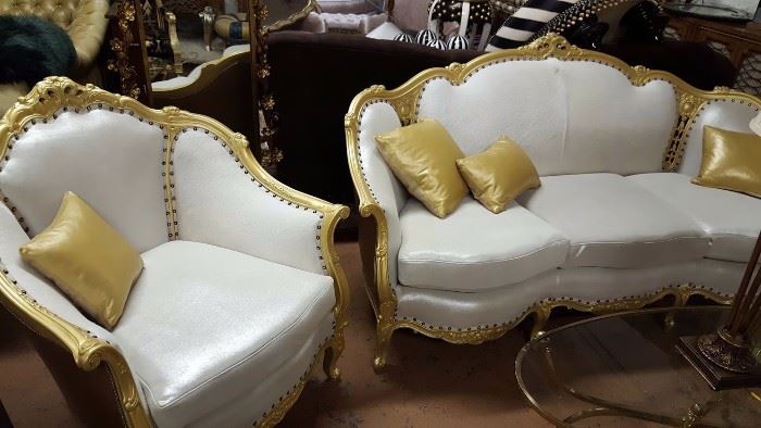 Victorian Sofa Set with designer Leather and Fur Hide