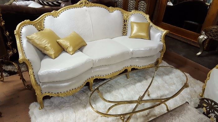 Custom Victorian Sofa Designer Leather and White Fur Hide