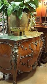 Bombay Pot Belly Brass Ornate Marble Top Dresser
