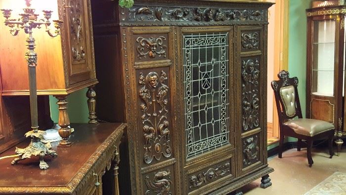 Extremely Ornate Leded Glass Storage Cabinet