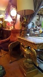 ANTIQUE EAGLE CARVED CHAIR AND SIDE TABLE