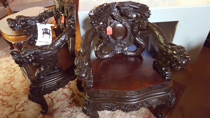 HAND CARVED ASIAN THRONE CHAIRS