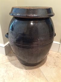 Huge Kimchi/Storage Lided Pottery Pot. One of Two