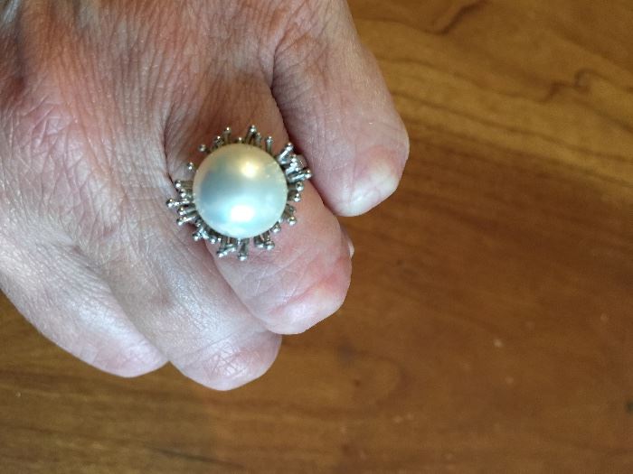 Large Mikimoto Pearl and Platnum Ring