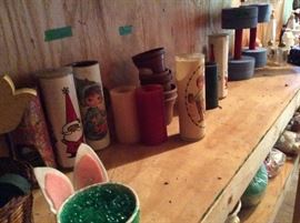 Vintage candles in outside storage off carport