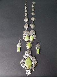 Lot. 2 Dan Nieto Sterling and Line Green Turquoise Necklace and Earrings's
