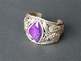 Lot 81. Dan Nieto Navajo Sterling Silver Cuff Bracelet with Charoite Stone