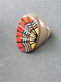 Lot 58. Angelena Laahty Zuni Native American Sterling Silver and Stone Ring
