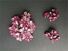 Lot 57. Regency Costume Jewelry Brooch and Earrings with Pink Stone