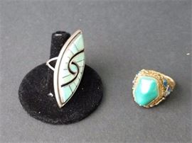 Lot 51. Two Stone and Enamel Decorated Rings, One Sterling Silver
