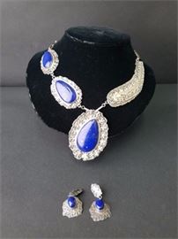 Lot 68. Dan Nieto Navajo Sterling Silver and Lapis Lazuli Necklace and Earrings
