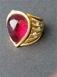 Lot 73. 18K Yellow Gold, Ruby, and Diamond Ring