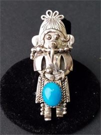 Lot 60. Sterling Silver Native American Figural Ring with Turquoise Stone