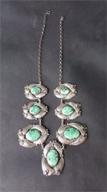 Lot. 7 Seven Panel Lime Turquoise And Sterling Silver Necklace