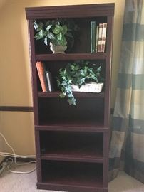 5 shelf bookcase, mint condition, dark wood, $75 pre-sale