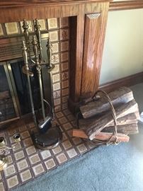 Fireplace utensils and log basket