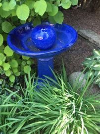 Ceramic birdbath with gazing ball