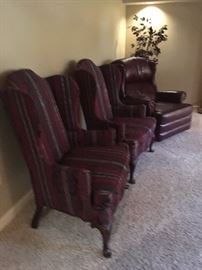 wing back chairs, $75 ea; Leather recliner $250