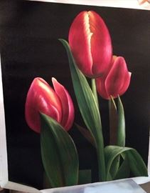 Berniece Myers 'Red Tulips At Night' Original Painting on Rolled Canvas (2006). With COA. Gorgeous!