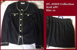 St. John Black Knit 2pc Button Down Top and Matching Skirt, Size 12 - Lovely!