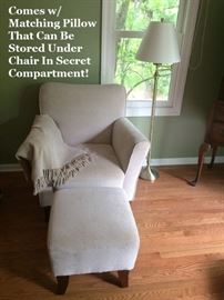 Chair w/ Ottoman - Comes w/ Matching Pillow That Can Be Stored Under Chair in Secret Compartment.